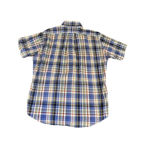 Men's Ralph Lauren Blue Yellow Plaid Button Down Short Sleeve Shirt Size L Exc - Picture 2 of 9